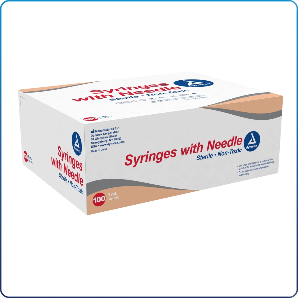 Syringe & Needle 5cc 21G x 1" Lure-Lock, 100/Box