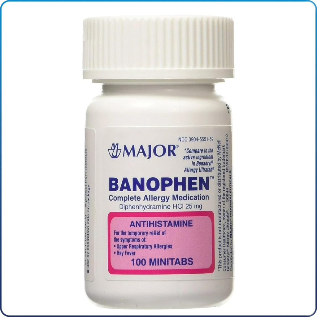Banophen 25mg Tablets (Benadryl) 100/Btl