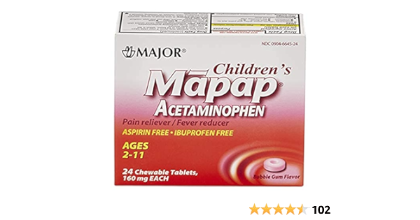 Mapap Childrens Acetaminophen 160mg Chewable Tablets Bubble Gum Flavor 24/Bx