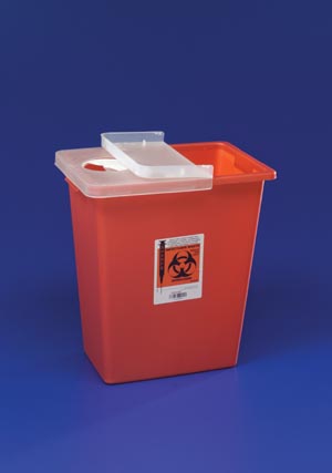 Sharp Container, 8 Gal Red, Hinged lid