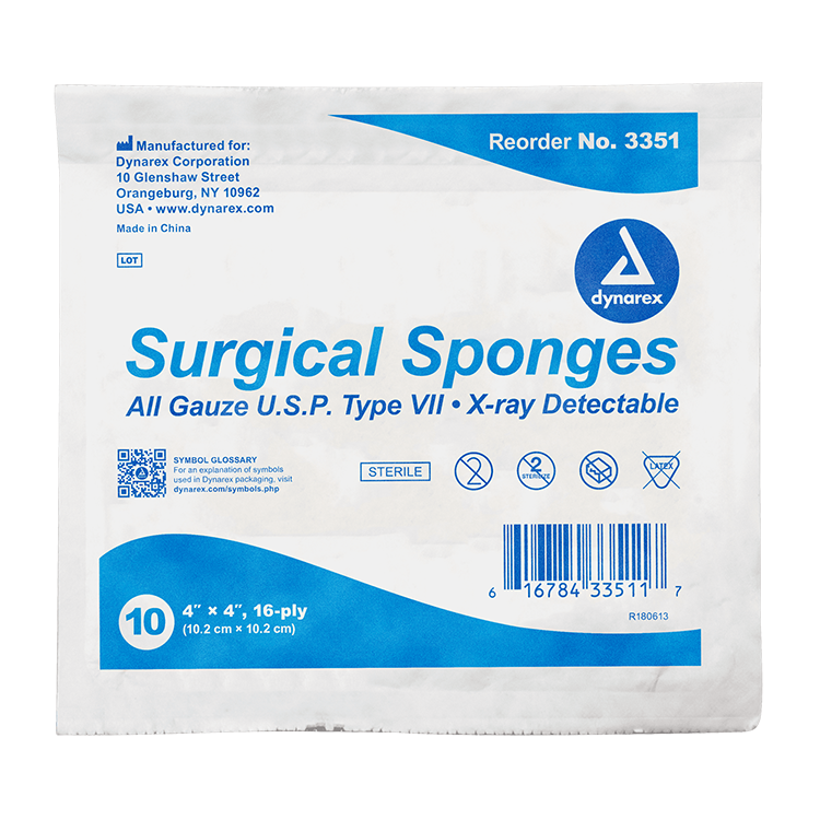 4" x 4" 16ply X-Ray Detectable Surgical Gauze Sponge - Sterile 10/bx