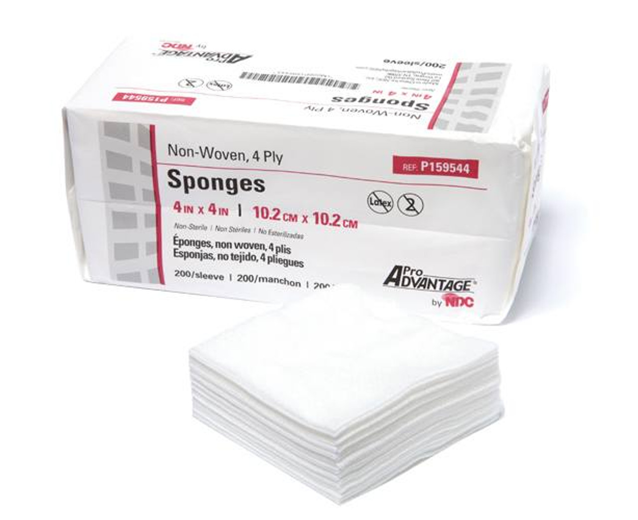 Non-Woven Gauze Sponge, 4" x 4", Non-Sterile, 4-Ply, 200/Bx