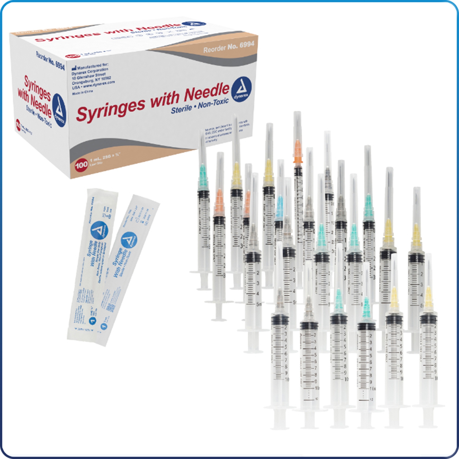 Syringe & Needle 3cc 22G x 1/12" Lure-Lock, 100/Box