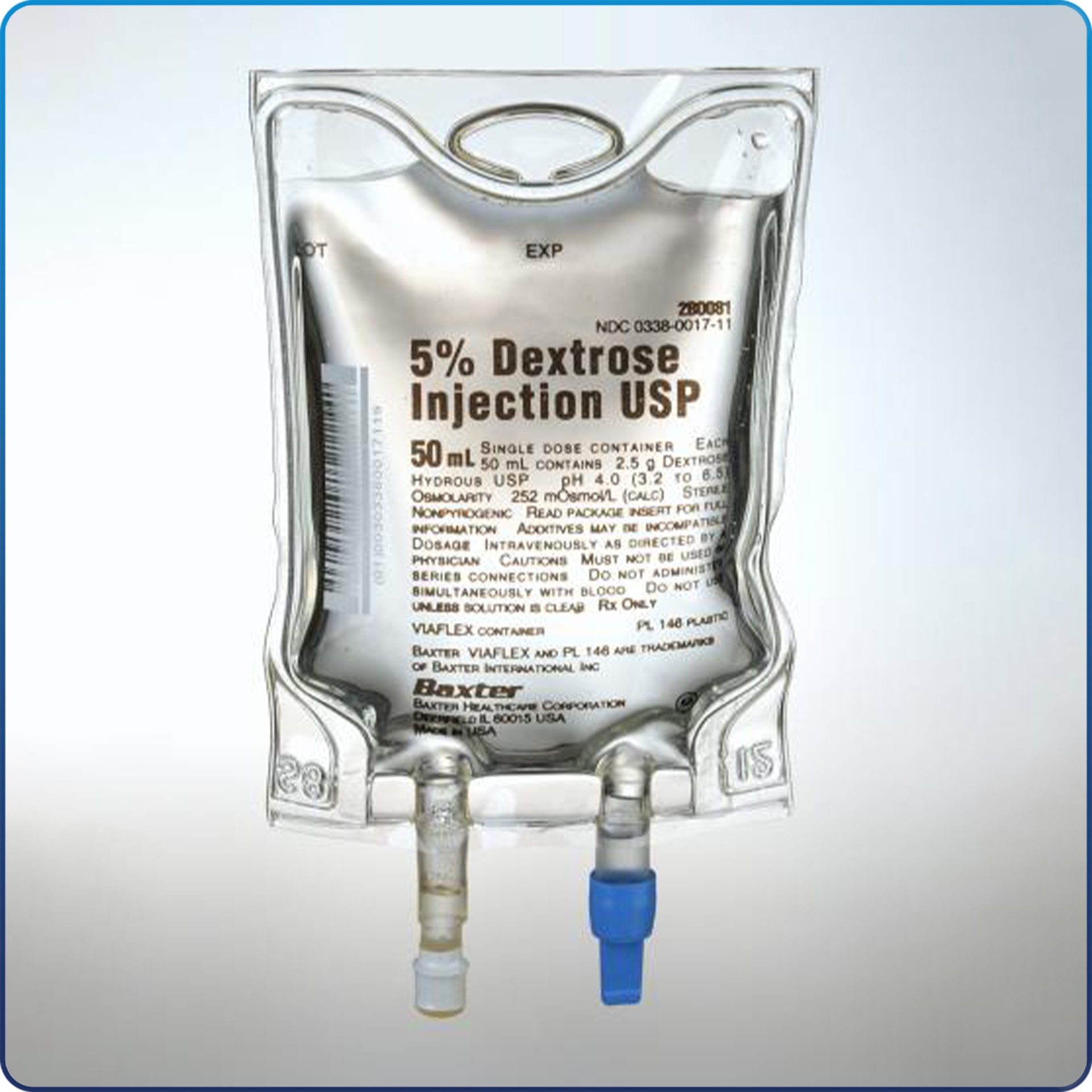 [2B0086] Dextrose Injection 5% USP 50 ml Viaflex Plastic Container