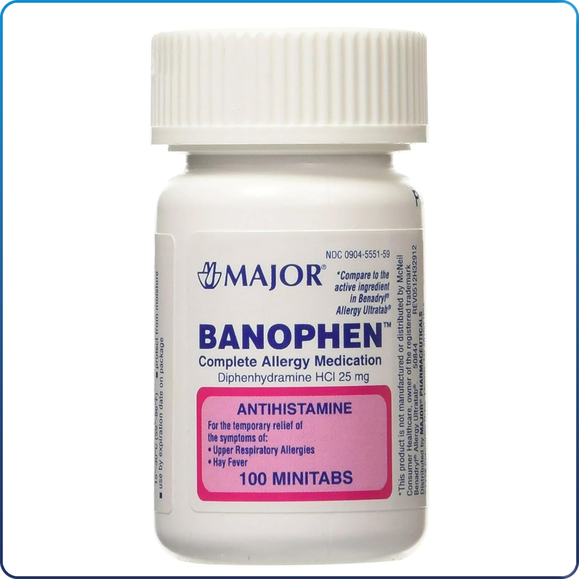 Banophen 25mg Tablets (Benadryl) 100/Btl