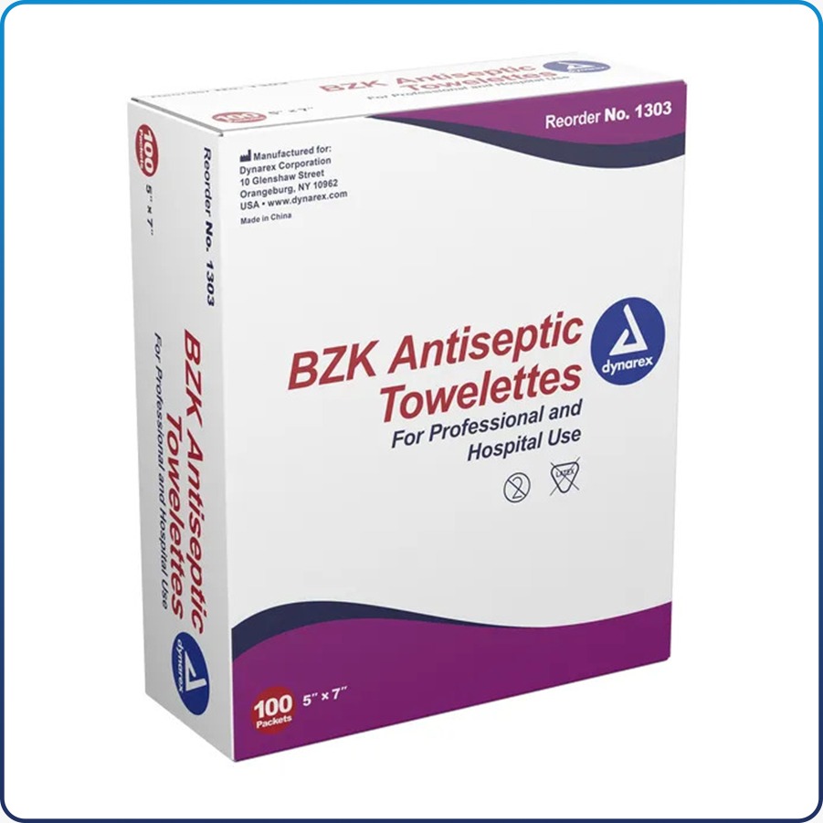 BZK Antiseptic Towelettes Box of 100