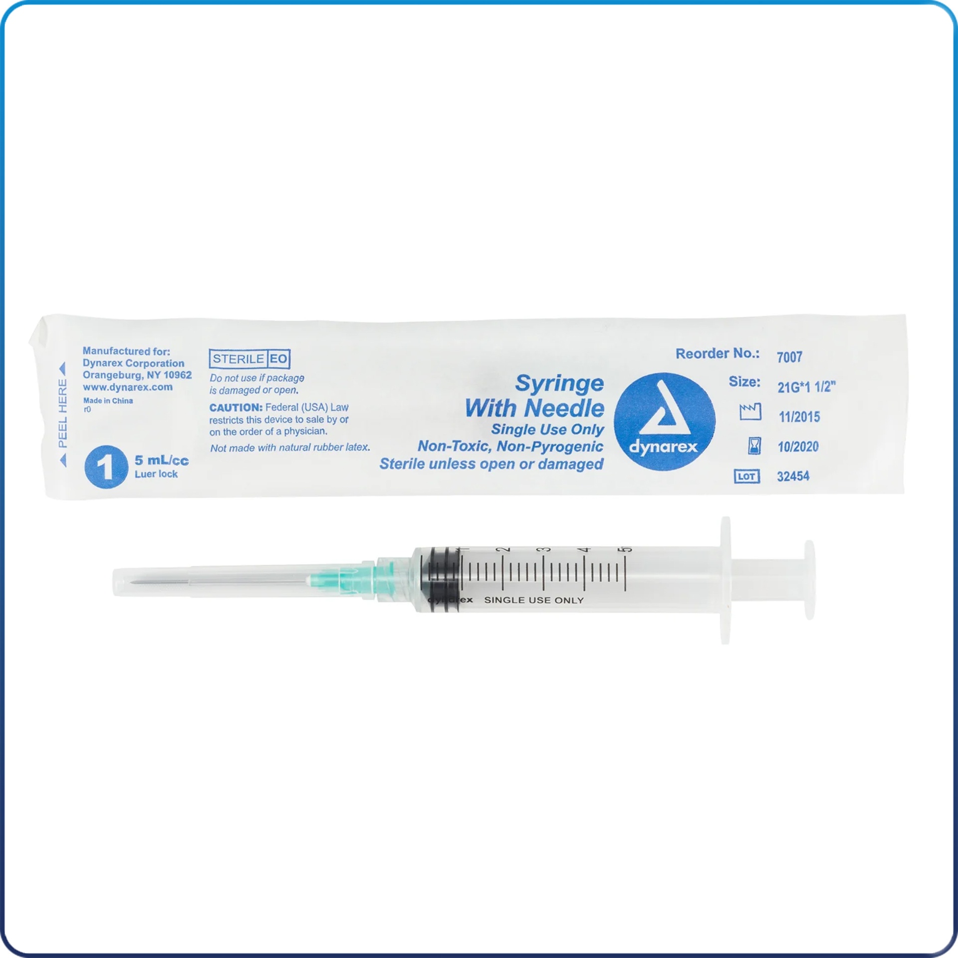 [DYN7006] Syringe & Needle 5cc 21G x 1" Lure-Lock, 100/Box