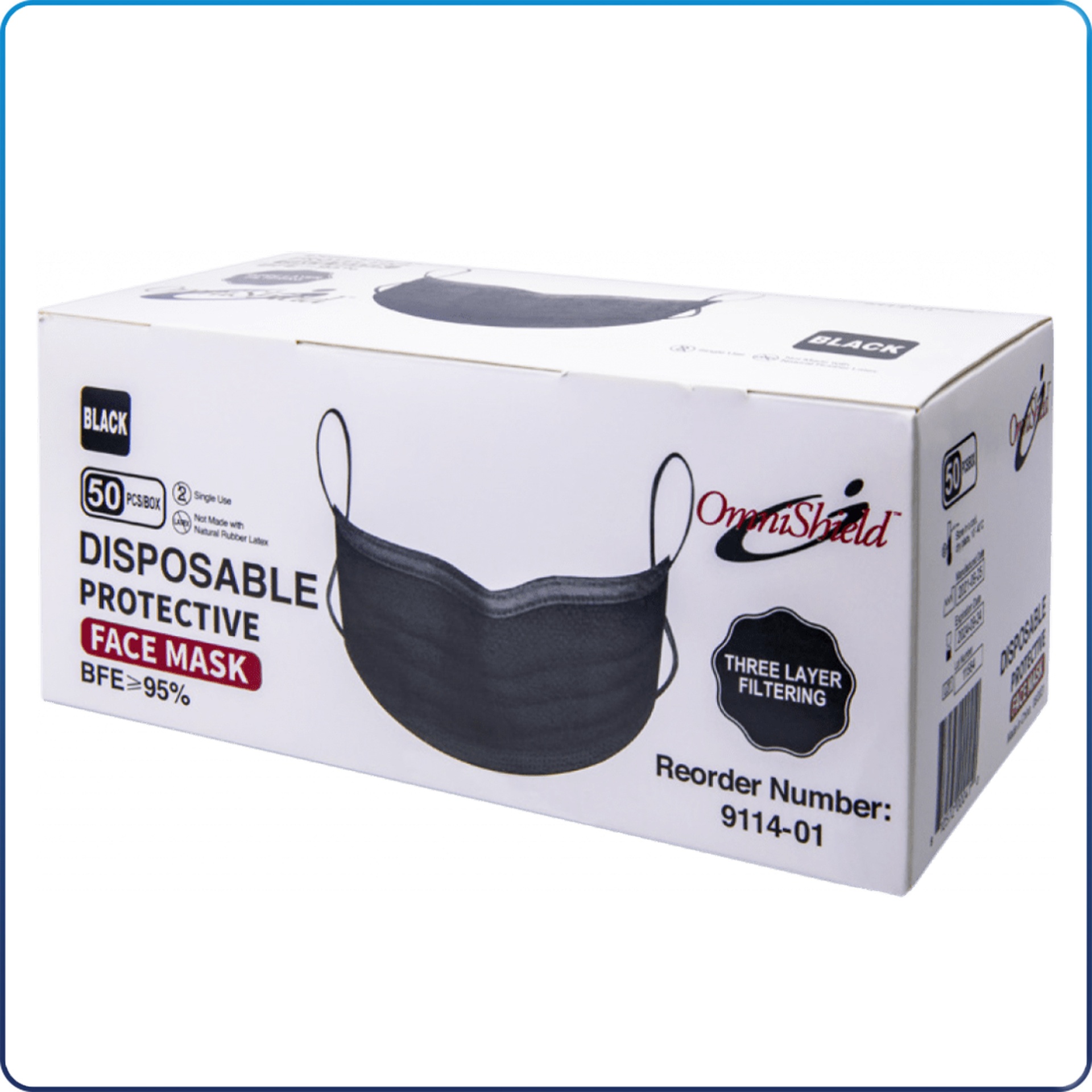 [2201BK] Surgical Face Mask Black 3-ply With Ear Loop 50/pk