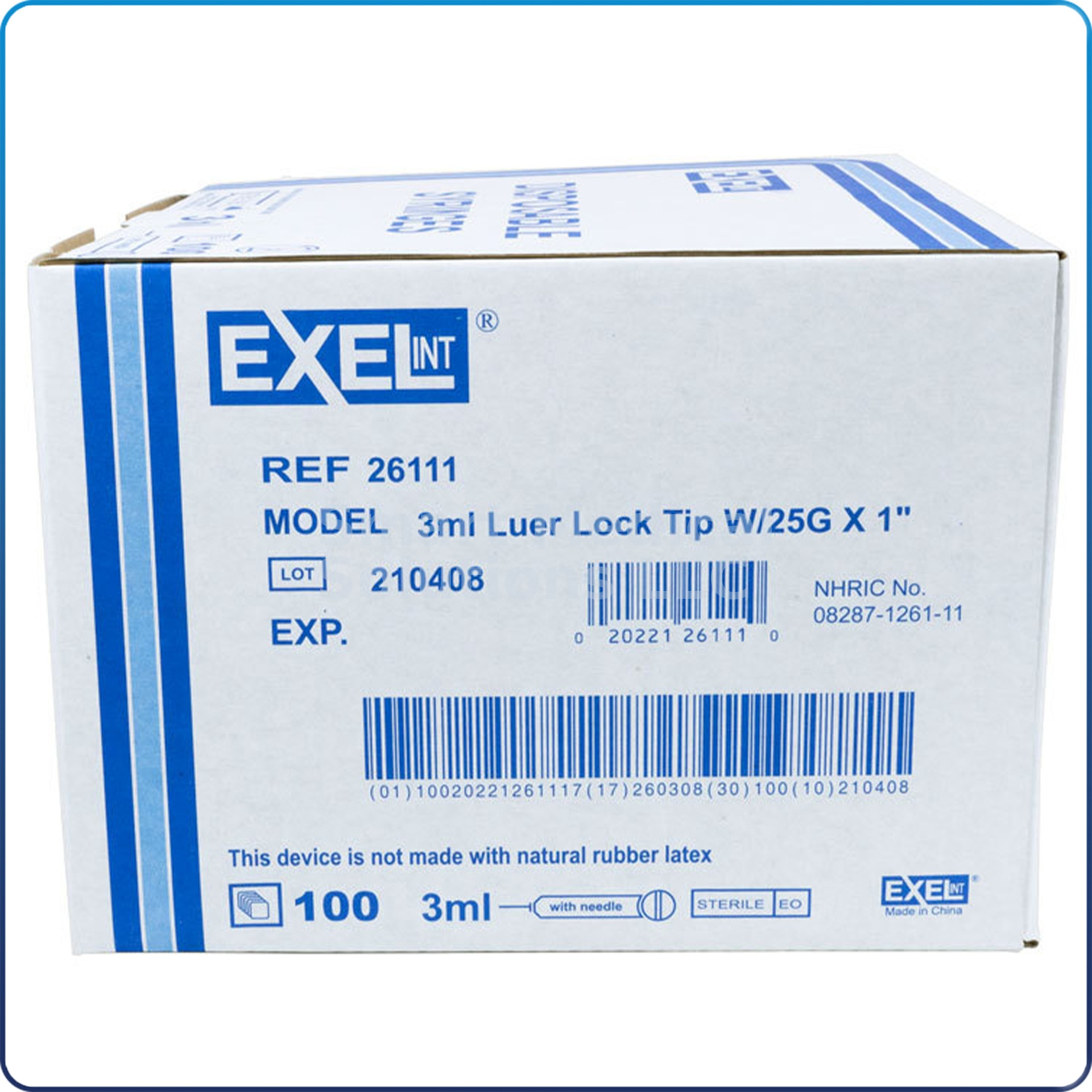 Exel Syringe 3mL w/ 25Gx1" Needle Luer-Lock 100/Box