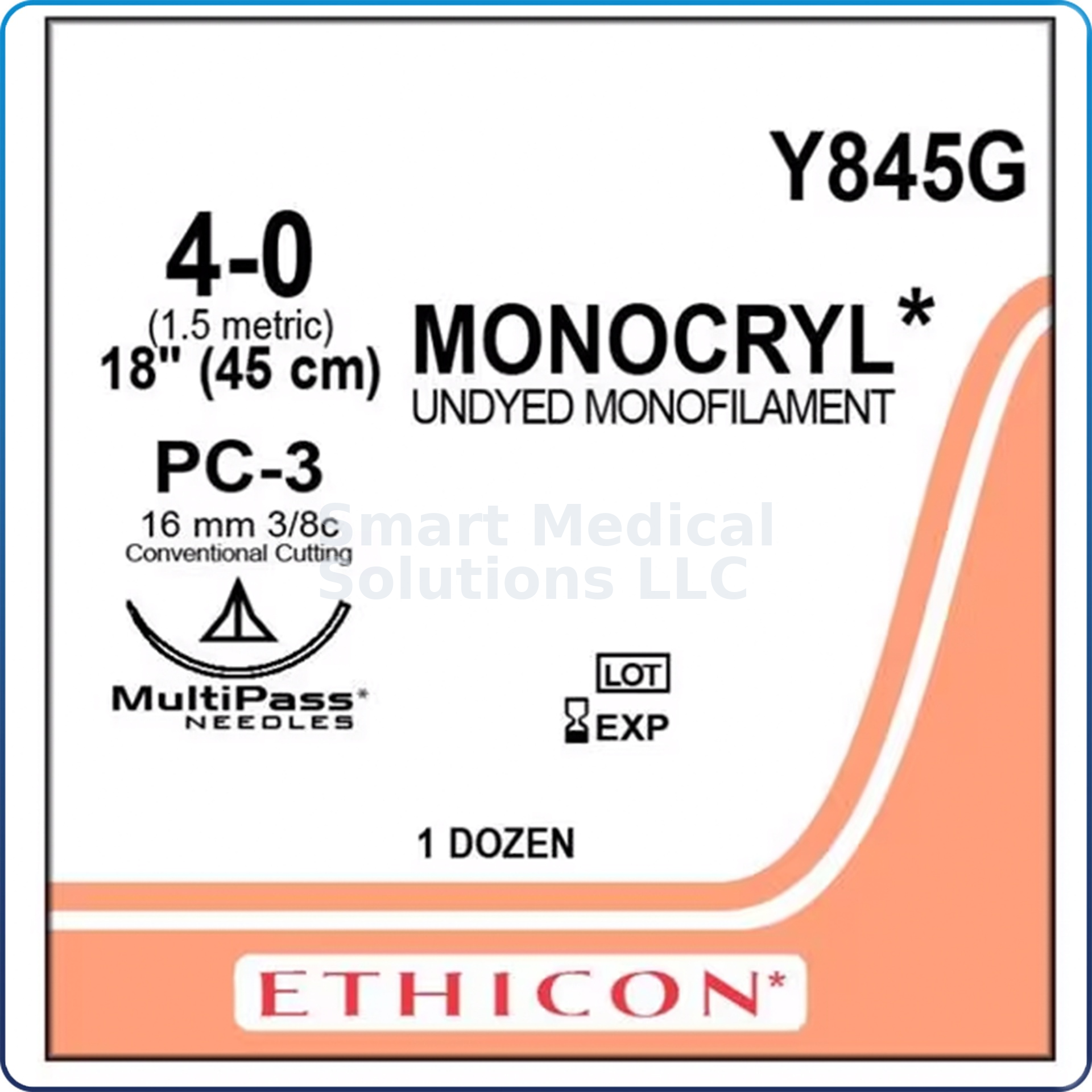 Monocryl Suture 18" Undyed 12/Bx