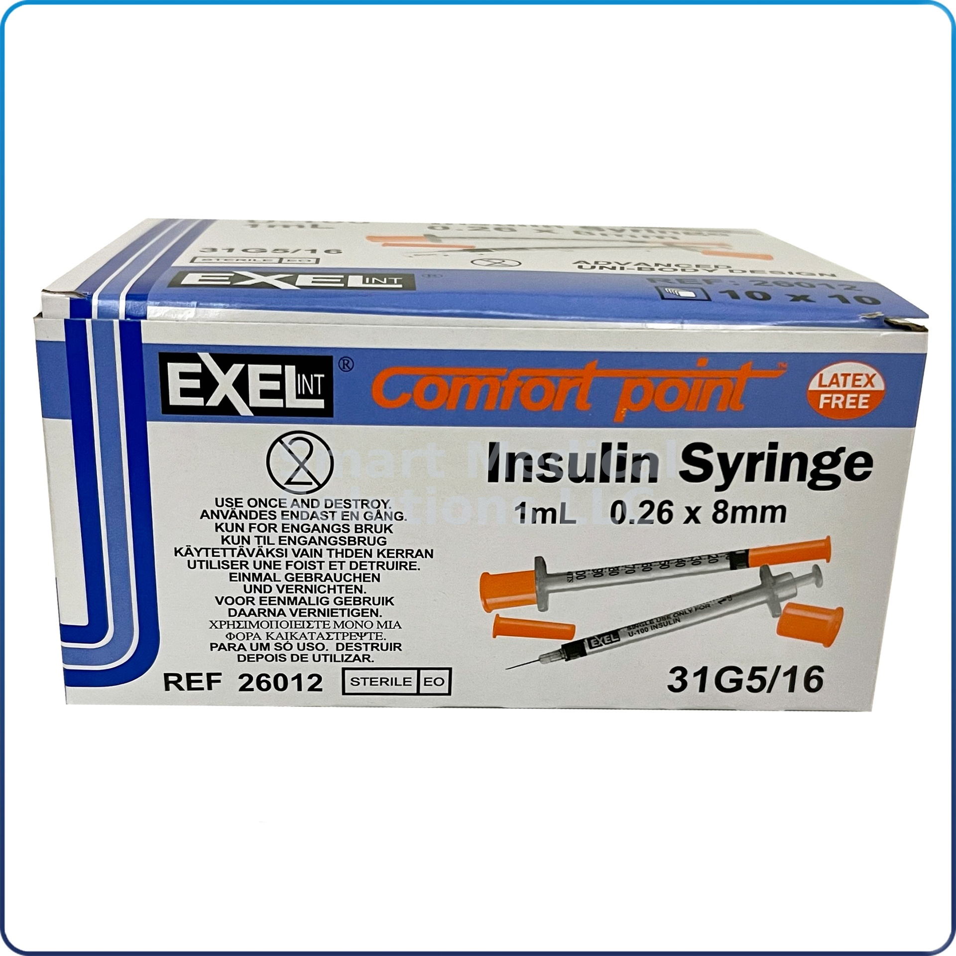 Insulin Syringe & Needle 31G x 5/16" 1mL 10/Bag