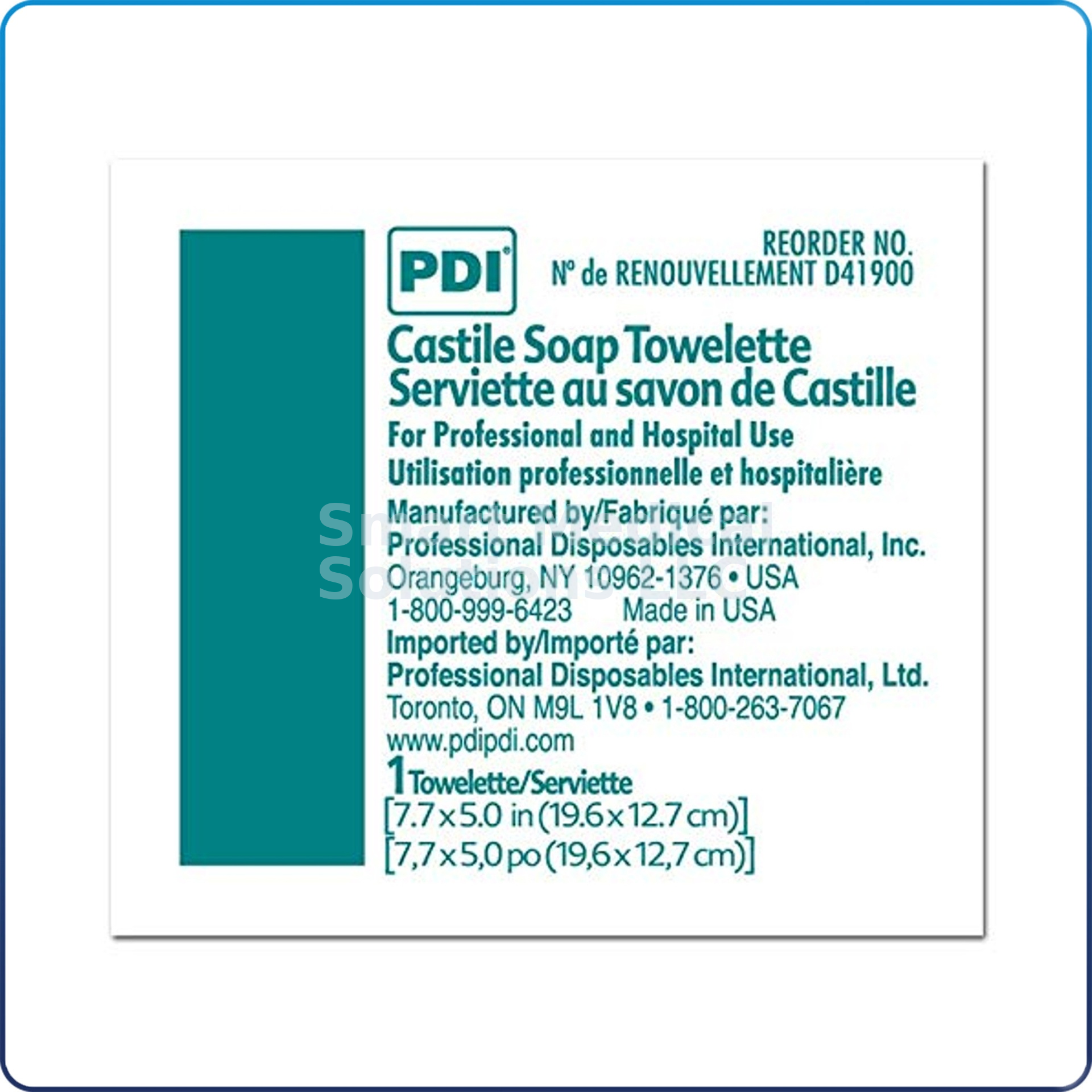 Castile Soap Towelette, 2% Coconut Oil, 1/pk, 100 pk/bx